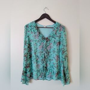 Sundance Colorful Boho Turquoise Floral Ruffle Blouse